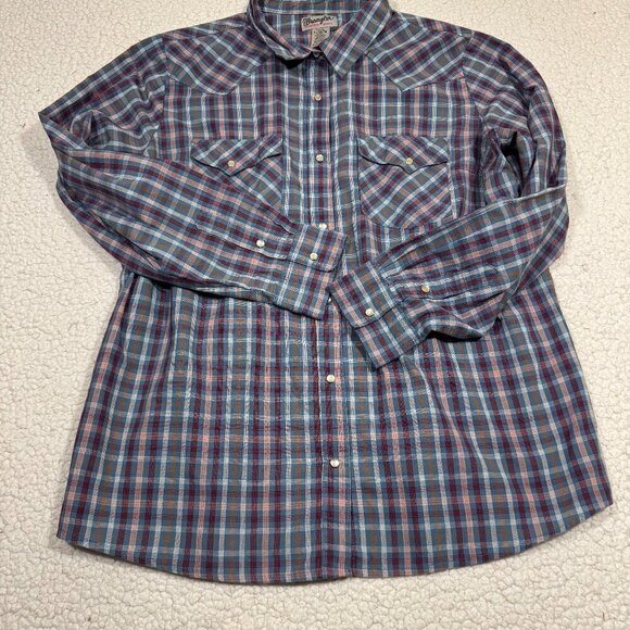 Wrangler Other - Wrangler Wrancher shirt Pearl Snap Mens Long Sleeve Sz XL Plaid Western Rancher